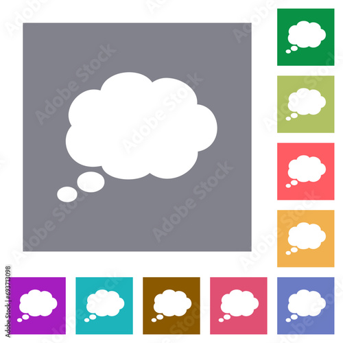 Single oval thought cloud solid square flat icons