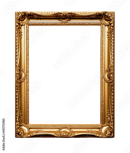 Antique golden photo frame isolated on transparent background. PNG file, cut out