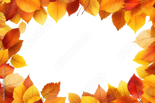 Autumn leaves frame border isolated on transparent background. PNG file, cut out