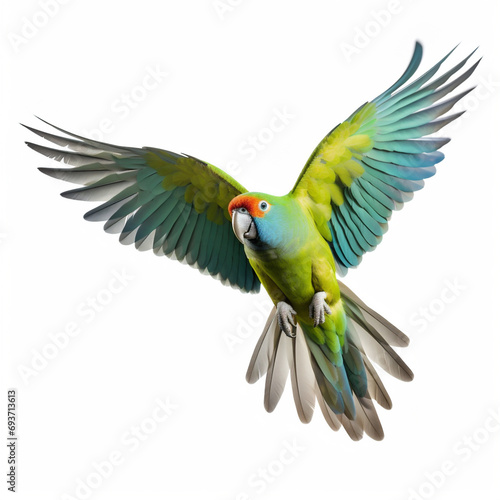a parrot is flapping its wings on a white background