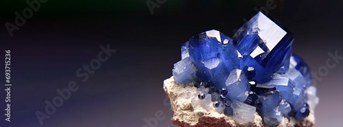 Benitoite blue is rare precious natural geological stone on gradient background in low key, isolate. AI generated. photo
