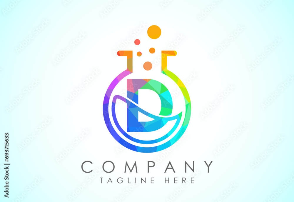 English alphabet D with science lab emblem. Low poly style lab science technology logo design English alphabet D with science lab emblem. Low poly style lab science technology logo design