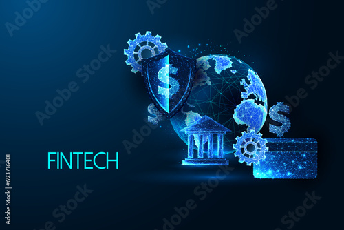 Fintech Horizon, Shaping the Future of Global Finance futuristic concept on dark blue background