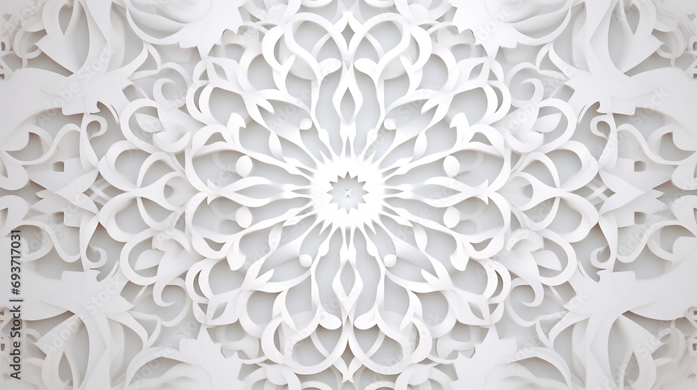 White Islamic pattern background.Islamic pattern background with geometric patterns. White oriental volumetric pattern