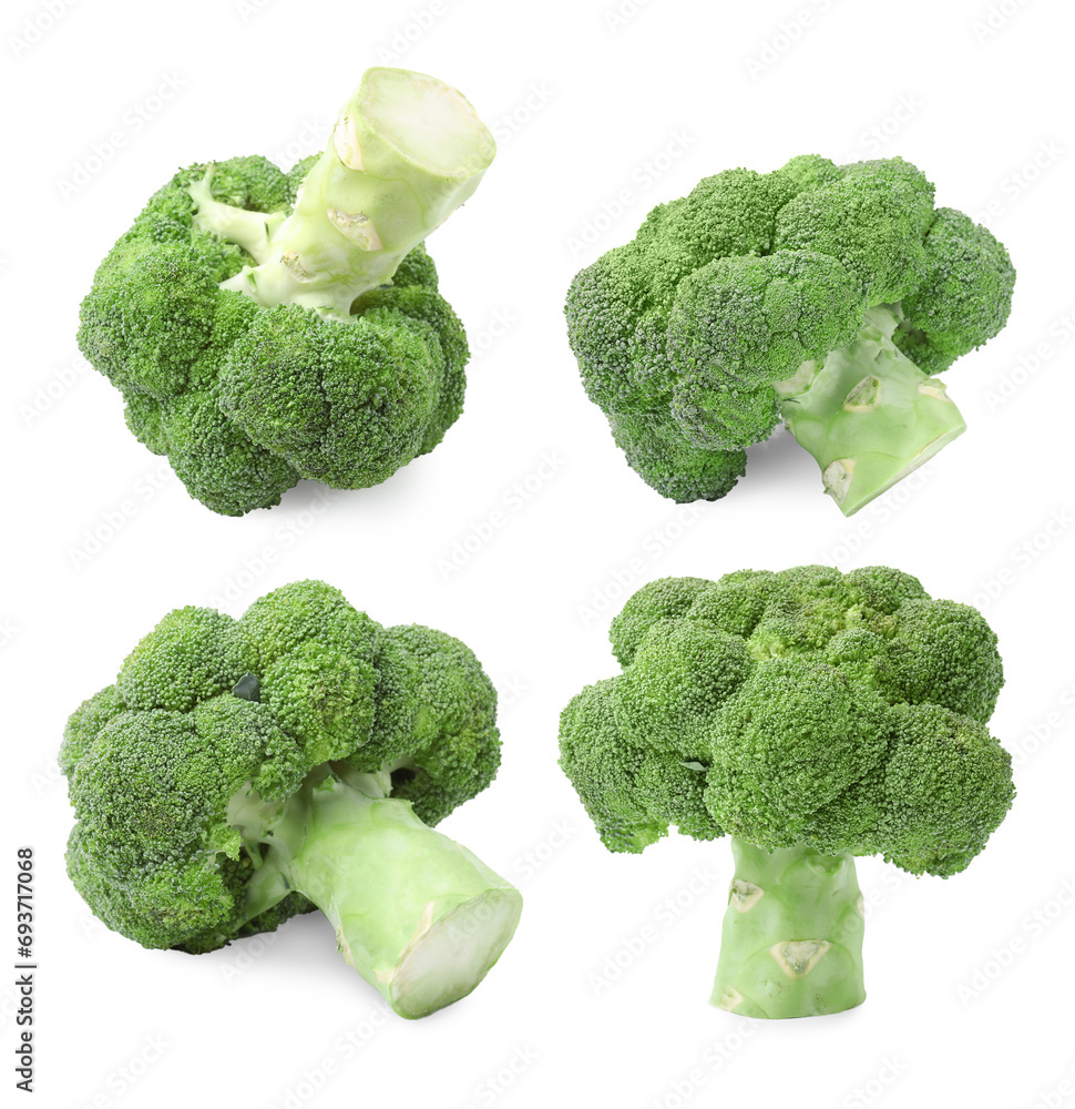 Fresh green broccoli isolated on white, set Fresh green broccoli isolated on white, set