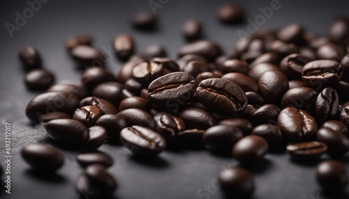 Coffee beans on a black background. Selective focus.