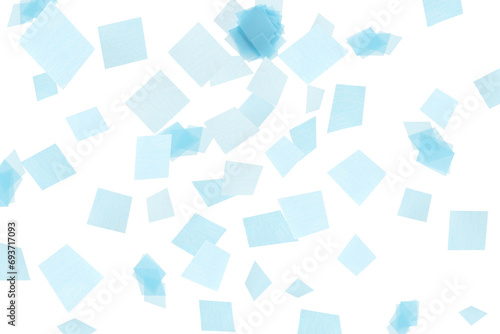 Bright confetti falling on white background. Party supply