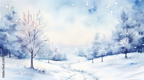 Winter watercolor background, Winter card background frame, Watercolor illustration with copy space, clipart for greeting cards, save the date, stationery design