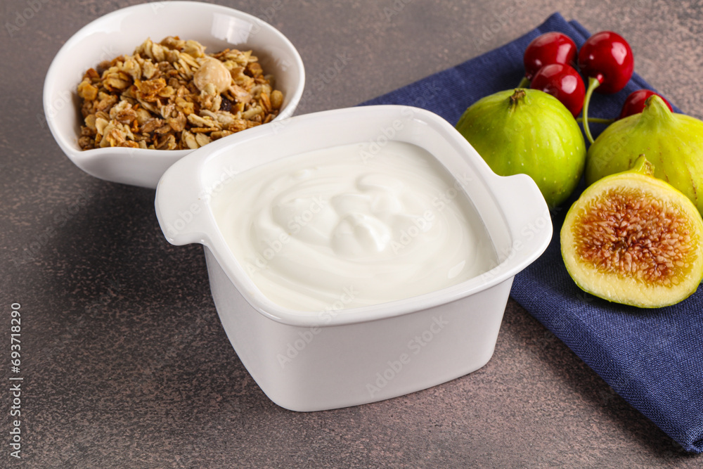 Traditional homemade Greek yoghurt with granola Traditional homemade Greek yoghurt with granola