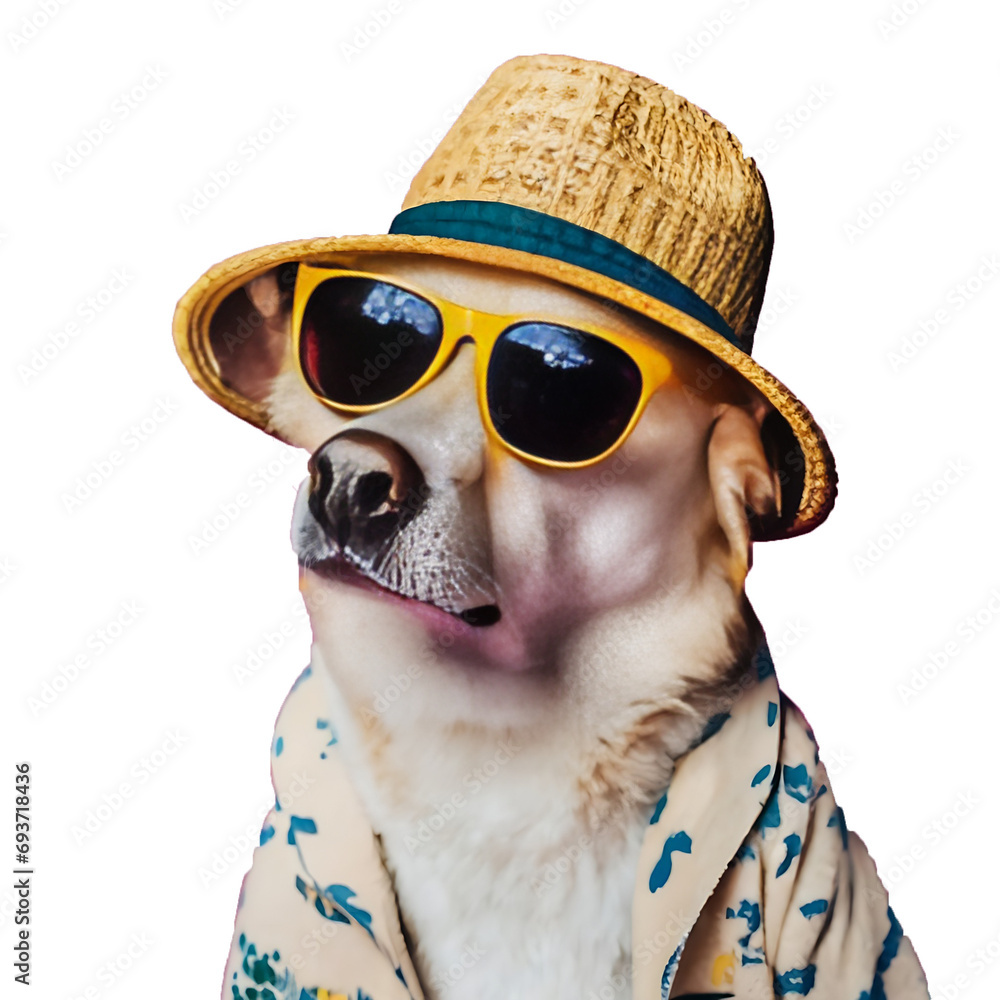 Dog wearing a hat and sunglasses, looking stylish and cool, on ...