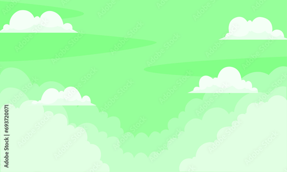Vector green color sky background with clouds design