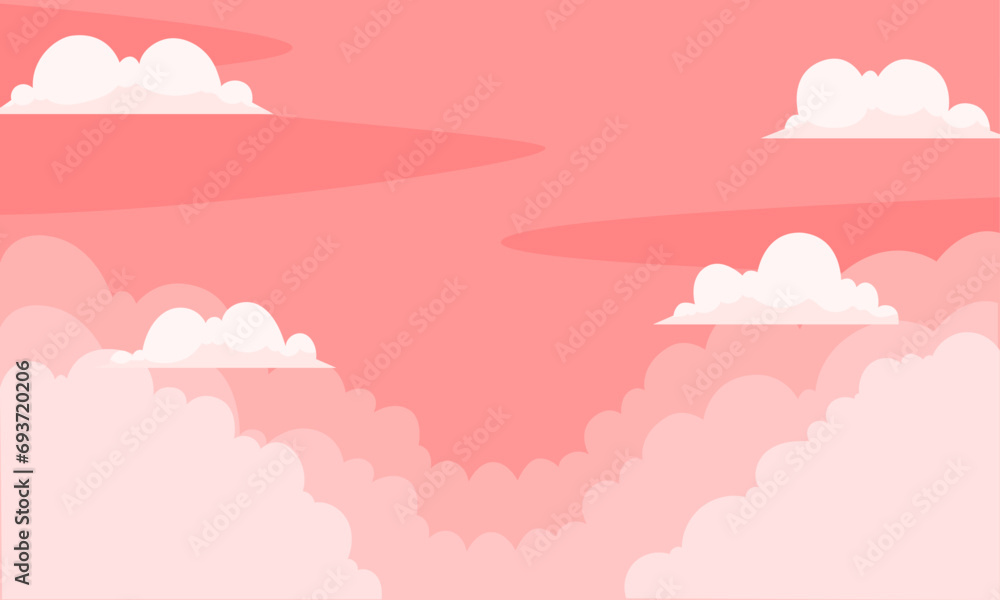 Vector red color sky background with clouds design