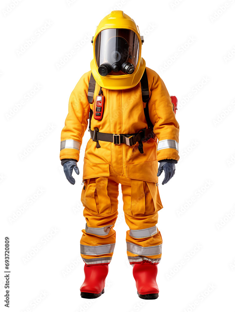Naklejka premium fire safety suit, transparent background, isolated image, generative AI
