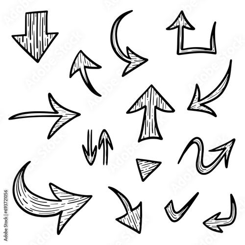 Hand drawn arrow in abstract doodle line style, in vector illustration photo