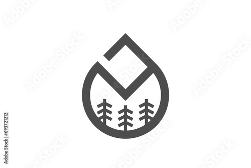 Drip water logo shape, organic nature pine tree element. Eco friendly environment icon symbol.