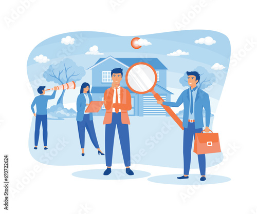 Real estate business concept. House selection and search, house project. flat vector modern illustration 