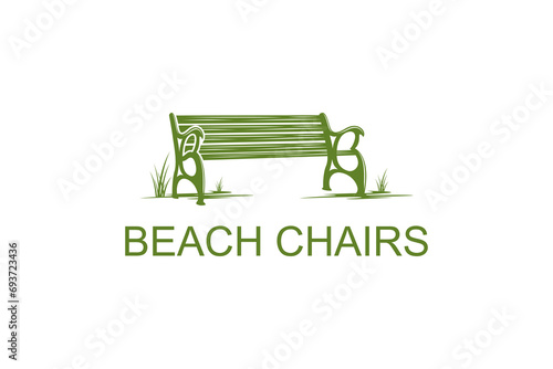 Park bench icon illustration summer time logo design, classic furniture decoration.