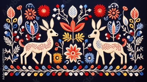 Explore the rich tradition of Swedish Dala Embroidery featuring intricate seamless patterns with symbolic motifs, narrating tales of resistance and identity through animals and folklore.
