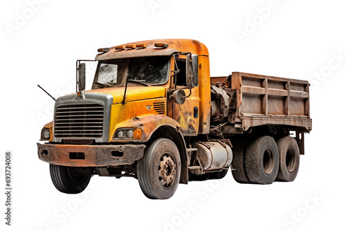 Truck that has been destroyed, transparent background, isolated image, generative AI