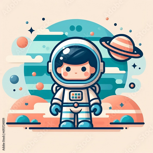 Whimsical Space Adventure: Colorful Illustration of a Cartoonish Astronaut on an Alien Planet - Perfect for Children’s Science Fiction Books and Concept of Curiosity and Space Exploration
