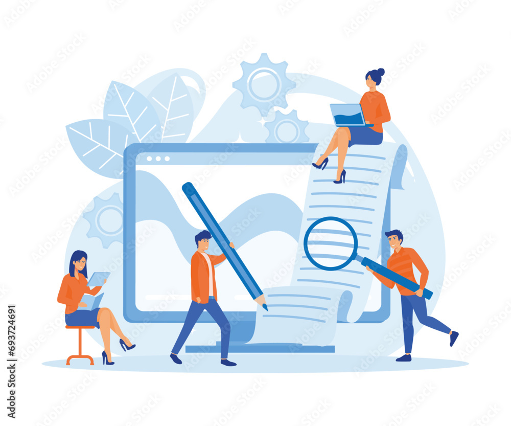  Blogging and copy writing concept. Content management for web pages, banners, presentations, social media, posters. flat vector modern illustration 