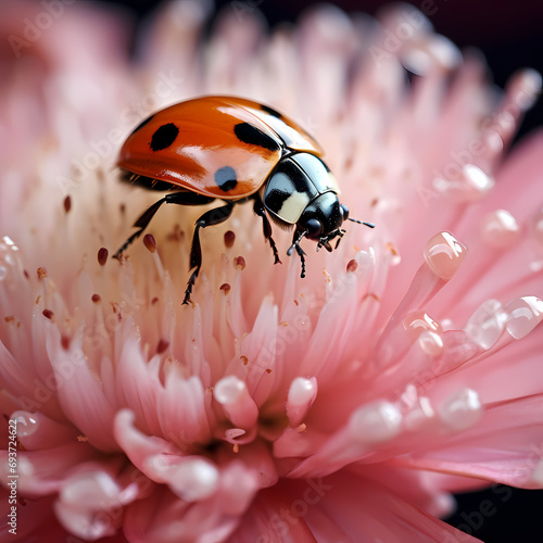 Ladybug exploring the delicate petals of a blooming flower.