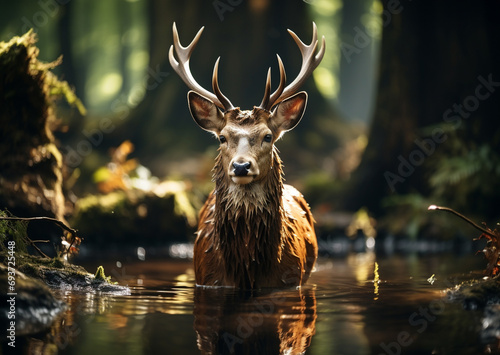 Beautiful deer in the forest. 