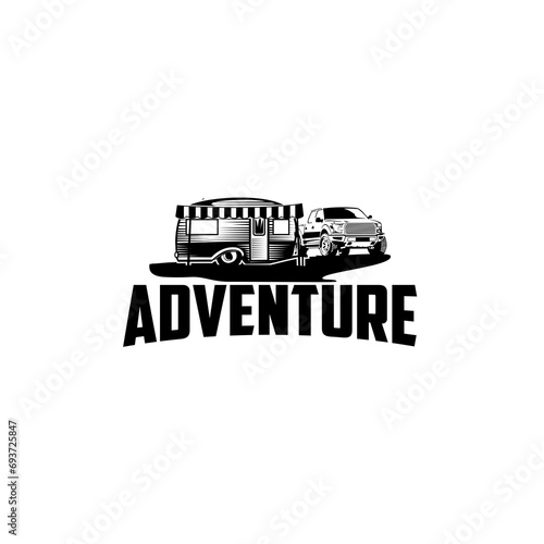 recreational vehicle or adventure and camper trailer logo template, travel and leisure vector design