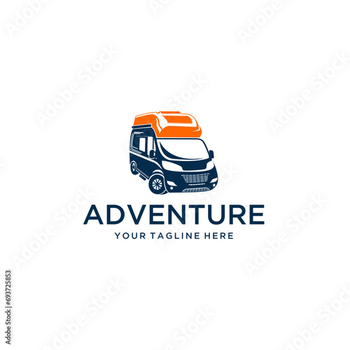 recreational vehicle or adventure and camper trailer logo template, travel and leisure vector design