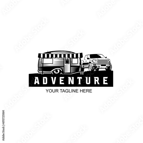 recreational vehicle or adventure and camper trailer logo template, travel and leisure vector design