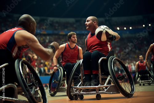 Paralympic games, athletes basketball players playing with a ball photo