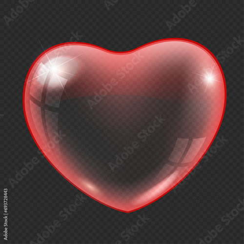 Vector illustration of red glass heart on transparent background