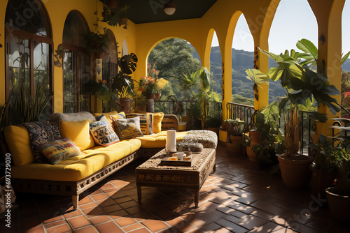 Interior of home terrace in Latin American style