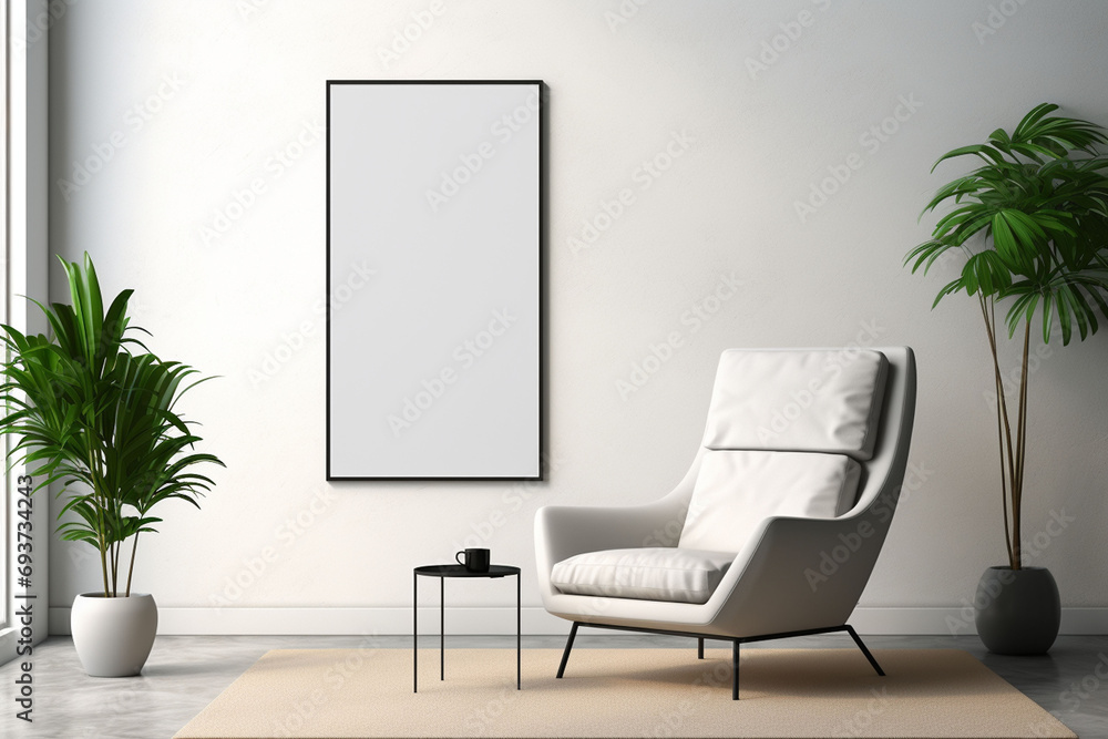 Fototapeta premium Minimalist Poster Frame Mockup Indoor created with Generative AI