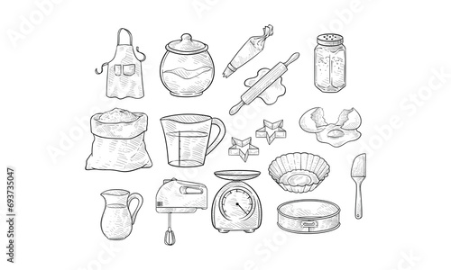 baking tools handdrawn collection