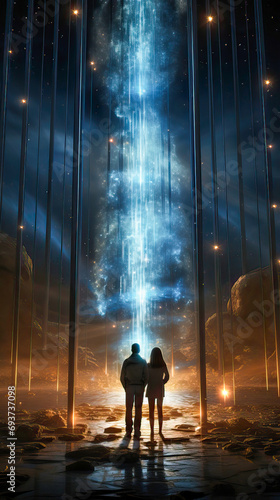 couple in a futuristic dyst...