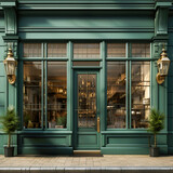 Vintage charming store front with wood carpentry and an elegant retro feel,