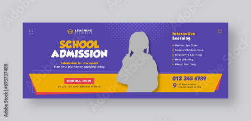 School admission social media facebook cover, Education, back to school promotion web banner template
