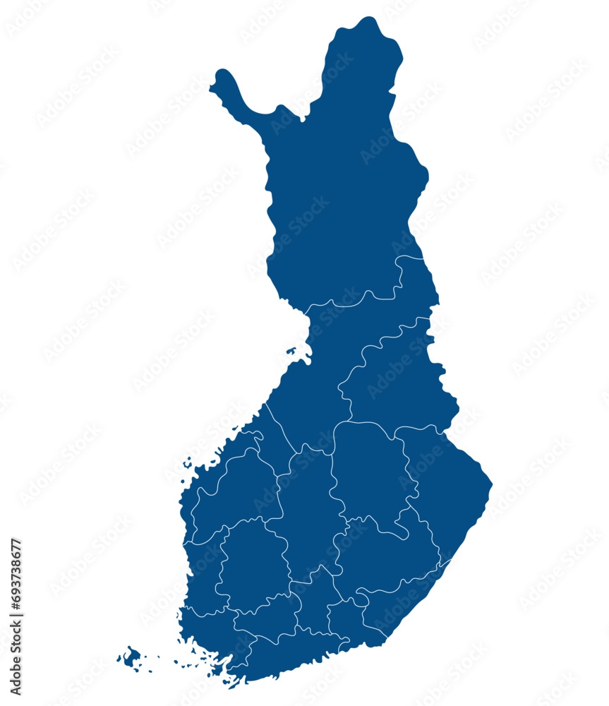 Map of Finland. Finland provinces map in blue color