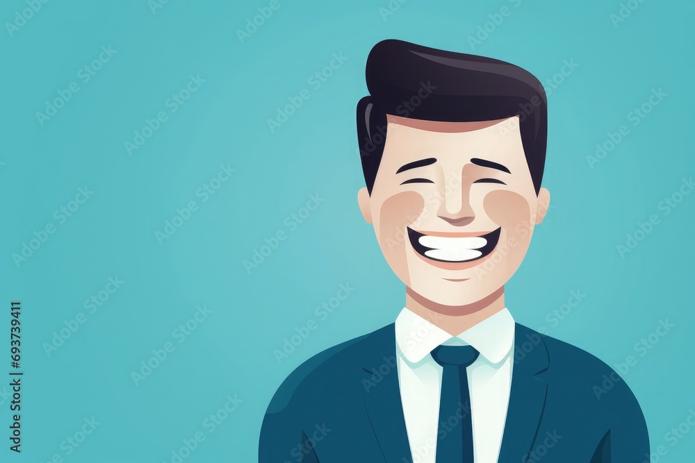 Man smiling with beautiful straight teeth, blue background, vector