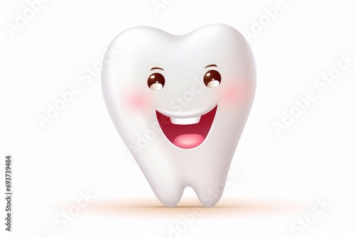 White tooth with smile on white background, light emphasizes the cleanliness of the tooth, vector