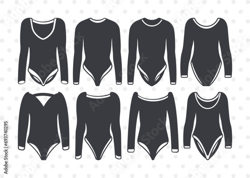 Womens Bodysuit SVG, Swimwear Clipart, Long Sleeve Swimsuit Svg, Girl Swimsuit Svg, Womens Swimsuit Bundle