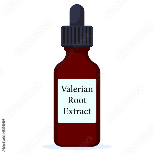 Valerian root extract. Dark bottle of valerian root extract vector illustration isolated on white background photo