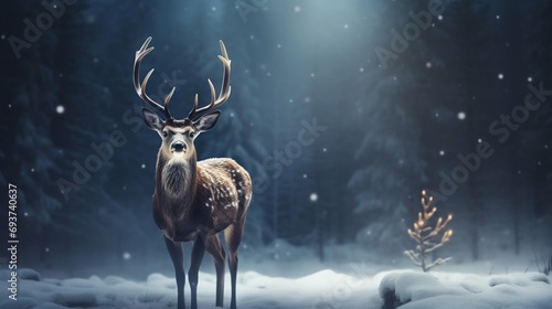Enchanted Winter Deer in Snowy Forest. Generative ai
