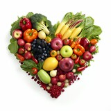 Healthy Heart-Shaped Assortment of Fruits and Vegetables. Generative ai