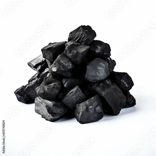 Natural Coal Chunks Isolated on White Background. Generative ai
