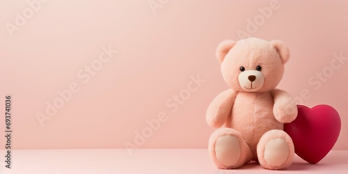 Teddy Bear with a Heart on Pastel Background. Generative ai