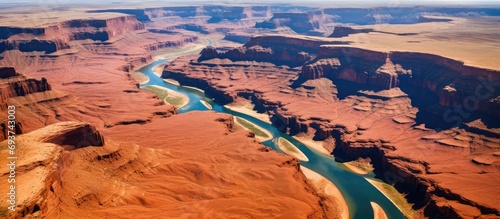 aerial view of the Colorado River, Lake Powell, and Trachyte Canyon.