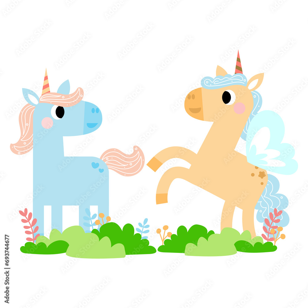 Cute unicorns, Pony or horse with magical, PNG clipart. Unicorns illustration with rainbow, stars, hearts, clouds, castle in cartoon style. Cute unicorns, Pony or horse with magical, PNG clipart. Unicorns illustration with rainbow, stars, hearts, clouds, castle in cartoon style.