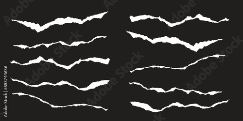 Ripped realistic vector paper strips set. Editable white torn paper set